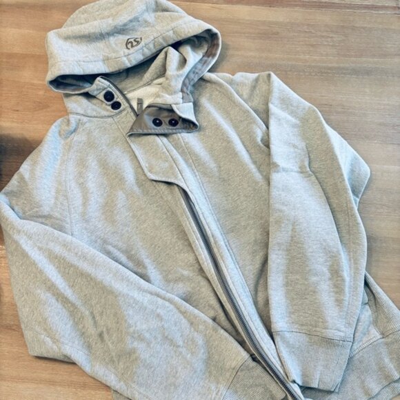 Lululemon Rare Men’e Heather Gray Zip/Snap Front Fleece Hoodie, Large - Picture 2 of 5